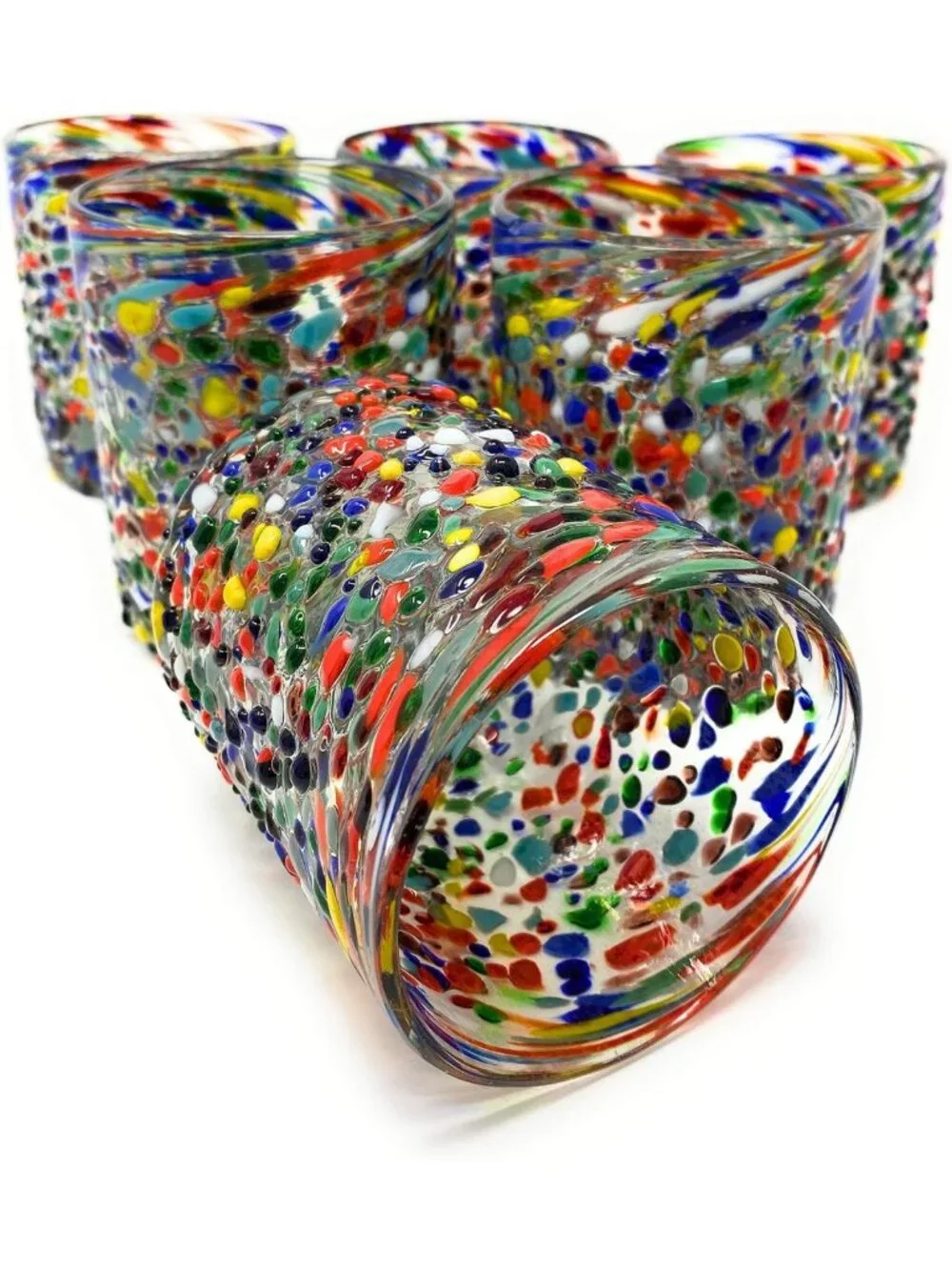 Colorful Hand Blown Mexican Tumbler Glasses – Set of 6 Confetti Drinkware (10